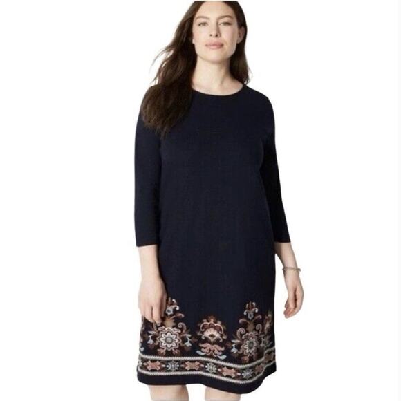 J. Jill Dresses & Skirts - J Jill Navy Blue Embroidered Hem Long Sleeve Dress Size Medium
